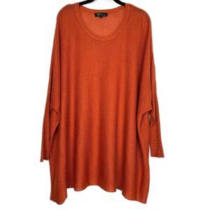 Trendology Knit Sweater Womens Small Orange Shimmer Dolman Sleeve Lagenlook Cozy